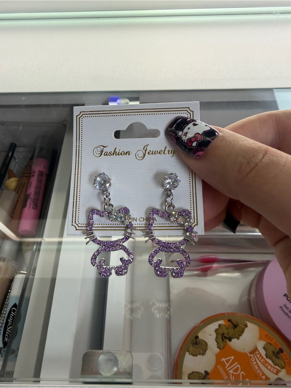 Fashion Jewelry Purple Crystal Hello Kitty Drop Earrings